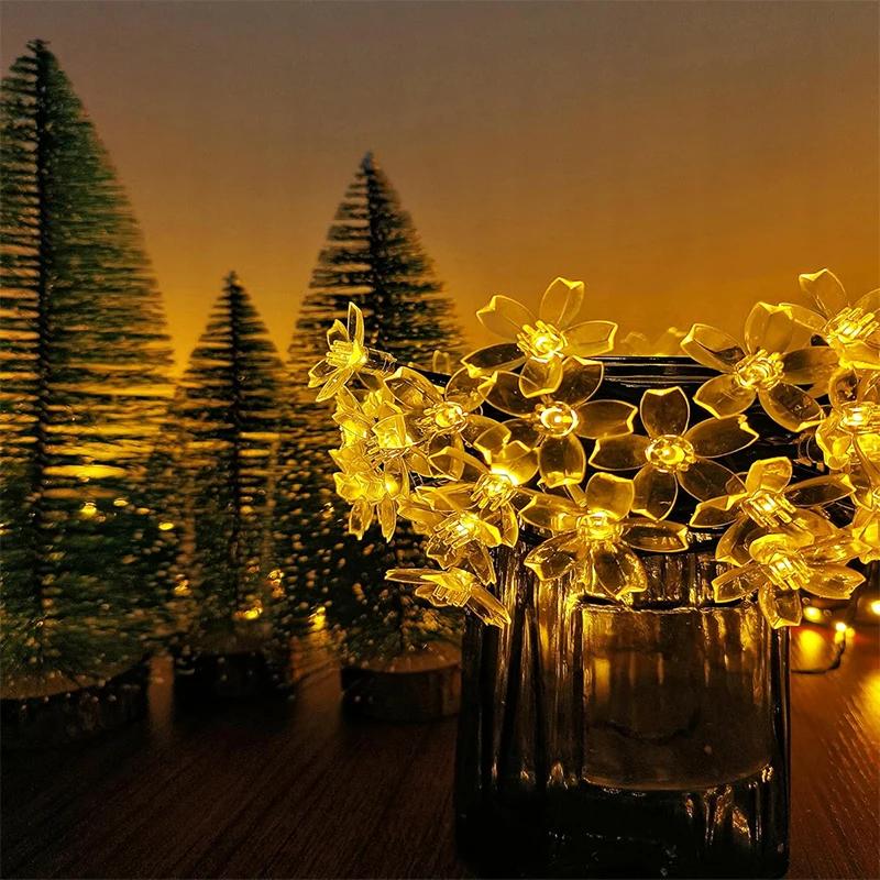 Warm white petal light cherry blossom light waterproof solar LED string light, garden decoration outdoor light wedding Christmas party