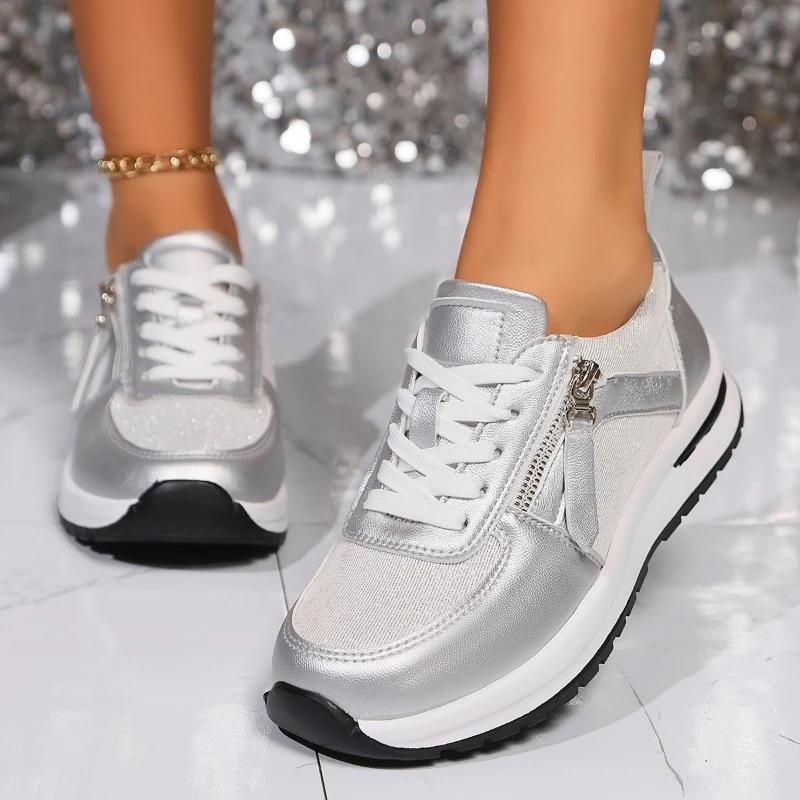 Fashion European and American Sports and Leisure Shoes 2024 Autumn New Thick Soled Mesh Breathable Simple Sports Women's Shoes Sneakers