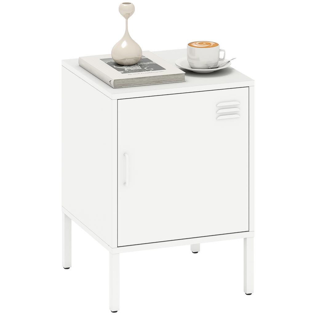 Steel Nightstand, Side Table for Various Purposes, Adjustable Shelf, for Bedroom, Living Room, White