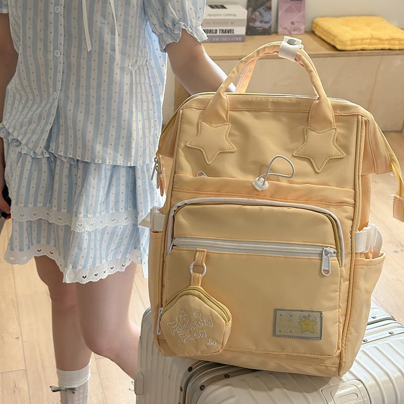 Star Splicing Cute Design Student Backpack With Coin Purse For Daily Use