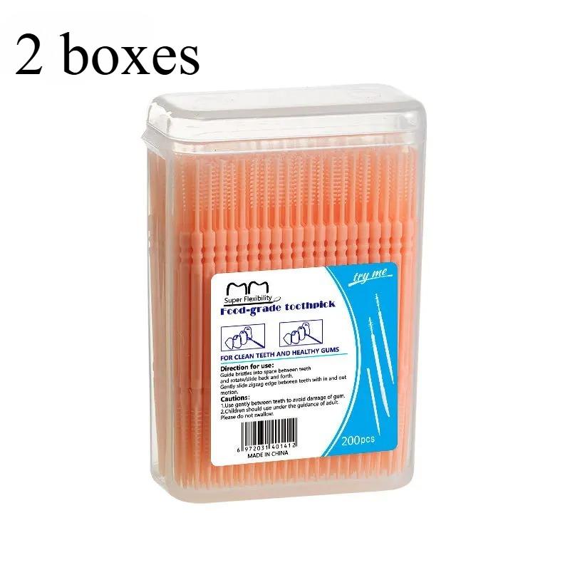 200pcs Plastic Double-headed Disposable Toothpicks Ultra Fine Interdental Brush Dental Flossing Head Oral Hygiene Tool