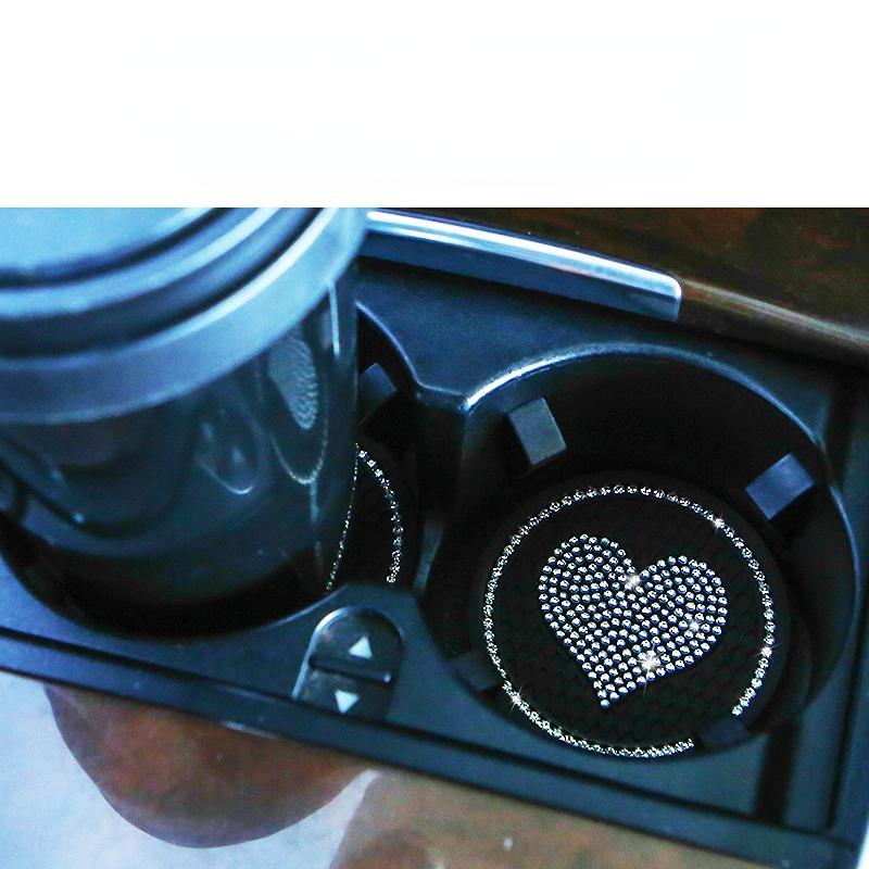 2 stücke Auto Nicht-slip Wasser Tasse Pad Diamant Strass Bling Dekoration Auto Innen Tasse Flasche Gummi Matte Auto