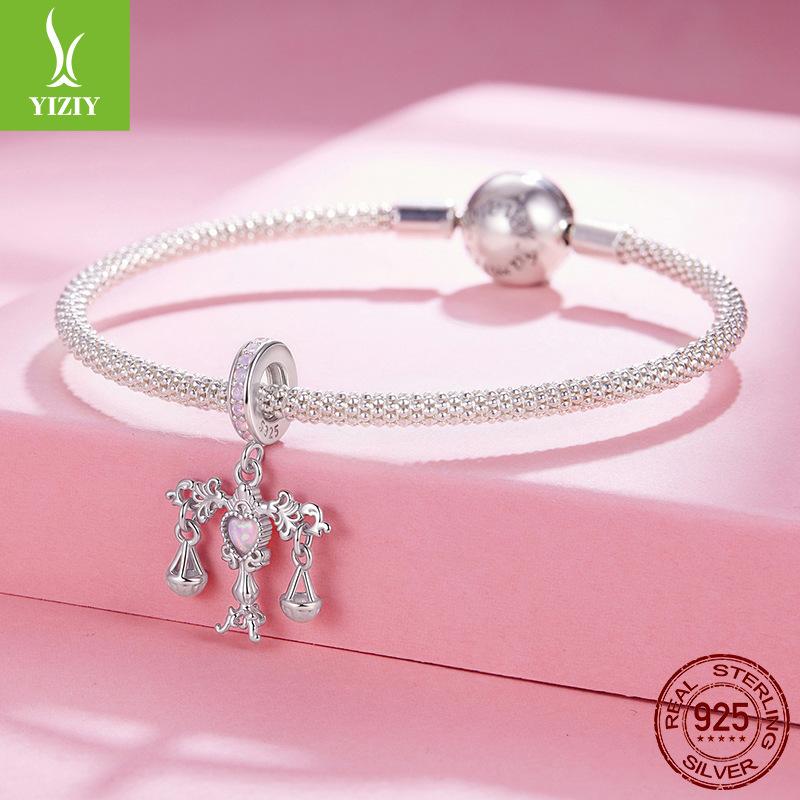 French Romantic Libra 925 Sterling Silver Pendant Accessories Vintage Love Opal Diy Beads