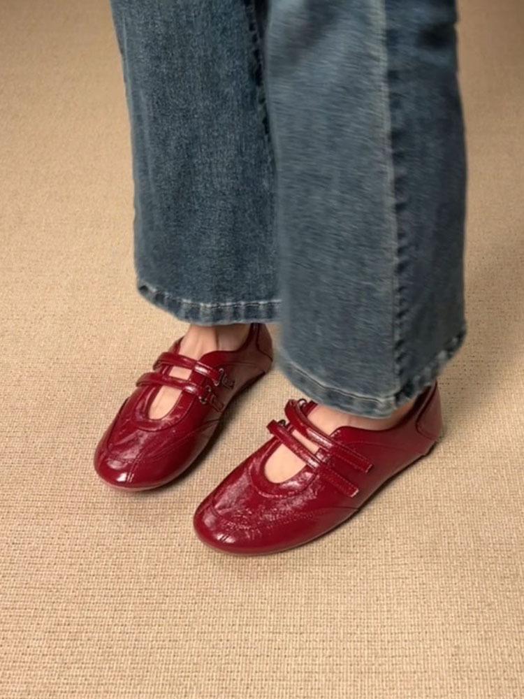 

Спортивные балетки на липучке с мелким вырезом женские красные модные универсальные туфли-лодочки Мэри Джейн 35