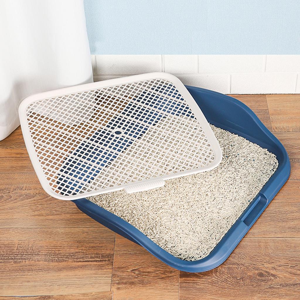 Dog Potty Tray with Raised Fences Removable Mesh Grid Pad and Post Prevent Splashing Large Space Dog Training Toilet