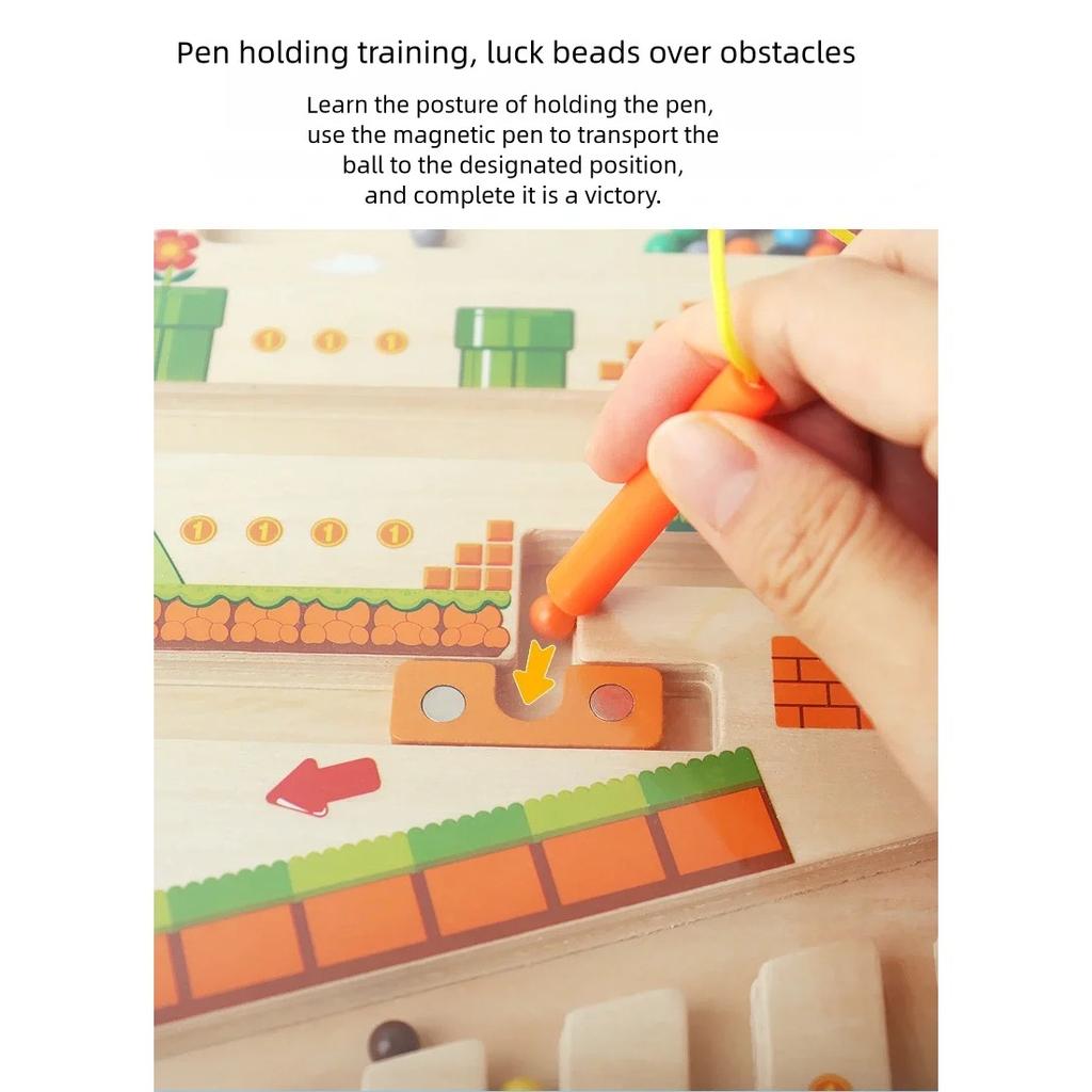 Wooden Magnetic Maze Puzzles Game for Children Color and Number Pen Moving Ball Learning Education Montessori Toys Gift for Kids
