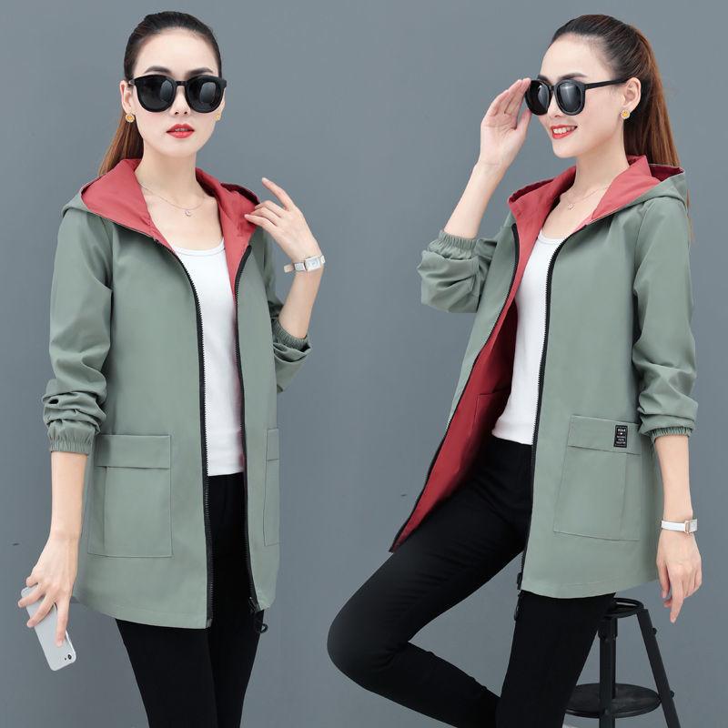 Autumn Basic Coat Women's  Long Sleeve Jackets Hooded Casual  Loose Outerwear Windbreaker Plus Size