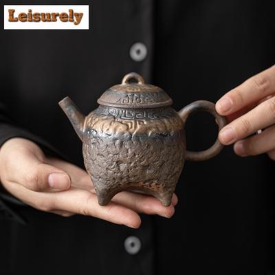 200 ml antike alte Steinschlamm-Keramik-Teekanne, kreative vergoldete Eisenglasur, vierbeinige Kanne, Teekocher, Wasserkocher, Teeservice, Ausrüstung, Handwerk
