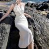 Maxikleider für Damen Abschlussball Elegant Ärmellos Damen Vestidos Meerjungfrau Robe 2026 Mode Schlanke Dame Rundhalsausschnitt Einfarbig Einteiler Kleid