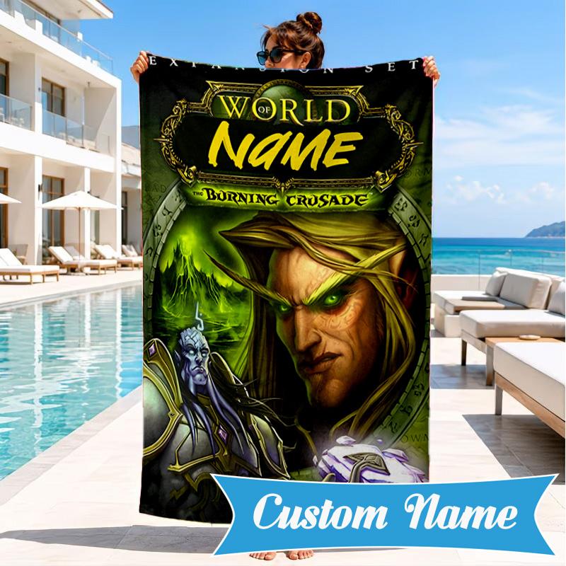 Custom Name World Warcraft Beach Towel Microfiber Beach Towel, Lightweight and Quick-Dry, for Summer Travel, Swimming Pool Gift