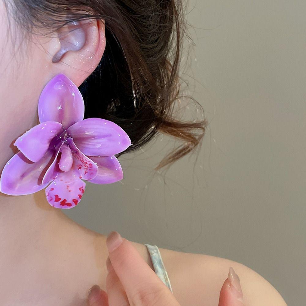 Silver Needle Simulated Flower Drop Earrings Beach Jewelry Vacation Style Earrings  Gift
