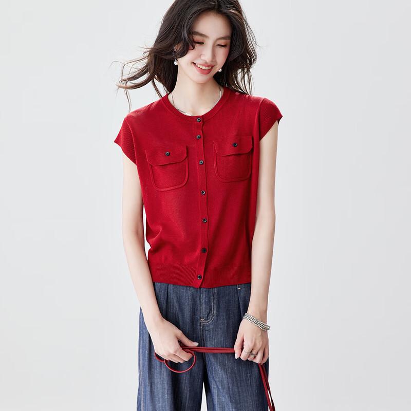CARBAMMI Women s Round Neck Short Sleeve Knit Top L