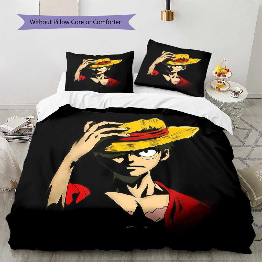 One Piece Logo Pattern Bedding Quilt Set Quilt Cover Pillowcase Home Birthday Gift(1 * Duvet Cover + 2 * Pillowcase, Without Core)