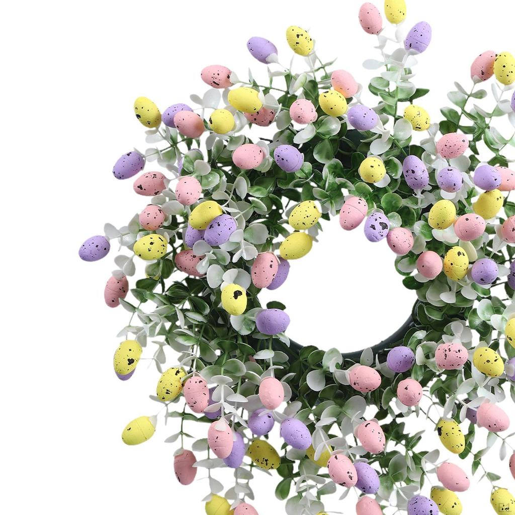 Easter Wreath with Colorful Eggs Spring Photo Prop Decor Artificial Flower Garland for