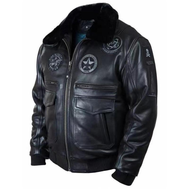 Mens Black PU Leather Jacket Slim Fit Winter Casual Pilot Style Outerwear