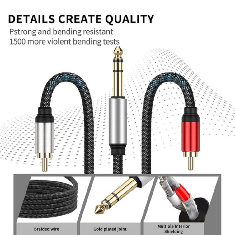 6.35mm Male To 2RCA Male Stereo Sound Cable Y Adapter Cable for MP3,Tablets,HiFi Stereo System, Speaker