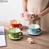 Flower Edge Ceramic Cup&saucer Painted Flower Shape Cups Dining Table Coffee Mug  Afternoon Tea Teacup Fruit Juice Container
