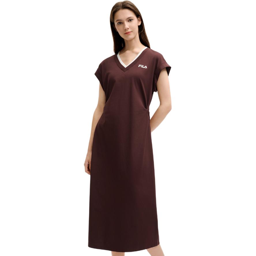 Fila Heritage V-Neck Fashion Versatile Sleeveless Dress Women Dresses Cherry-Red F11W528303F-WI