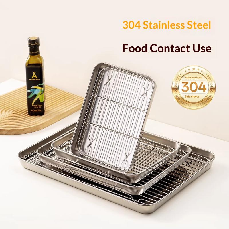 Stainless Steel Baking Pan Tray With Removable Wire Rack Bbq For Even Heat Distribution And Food Presentation Kitchen Gadgets