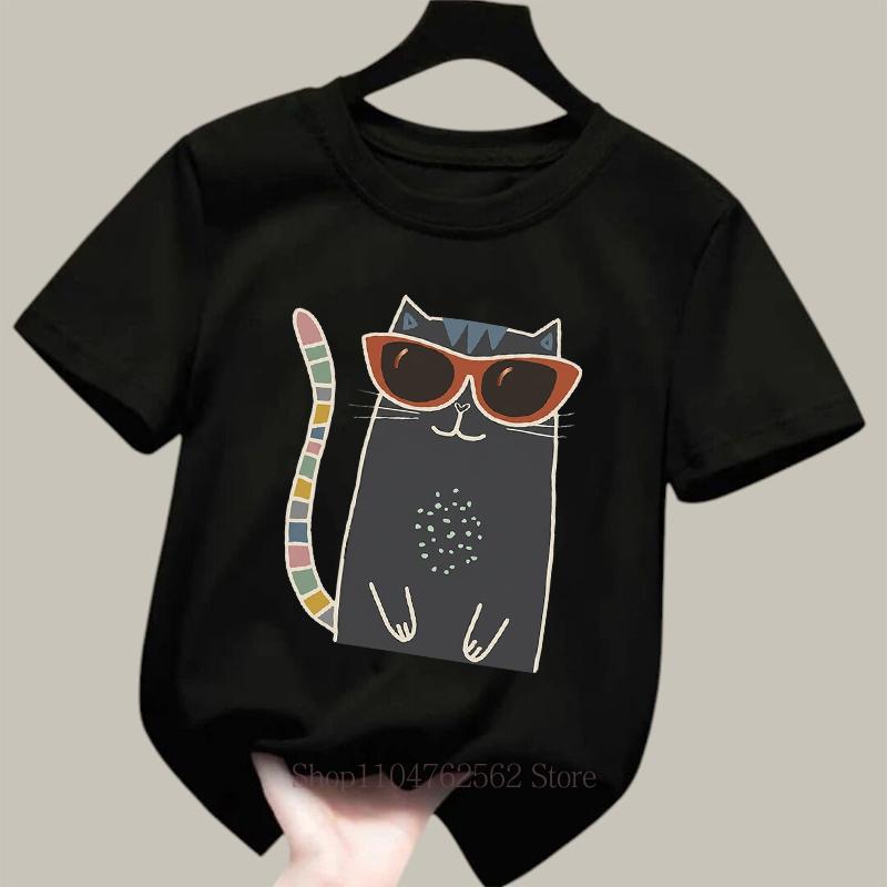 Kawaii Cat Print Children TShirt Summer Casual Fashion Girls Boys Funny Tops Kids Colorful ONeck Short Sleeve Tshirts