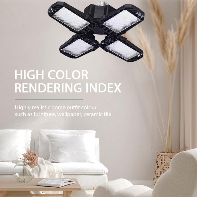 High Power 4 Blade Fan Light Indoor 80W 110-240V Black Plastic Coated Aluminum Foldable LED Fan Blade