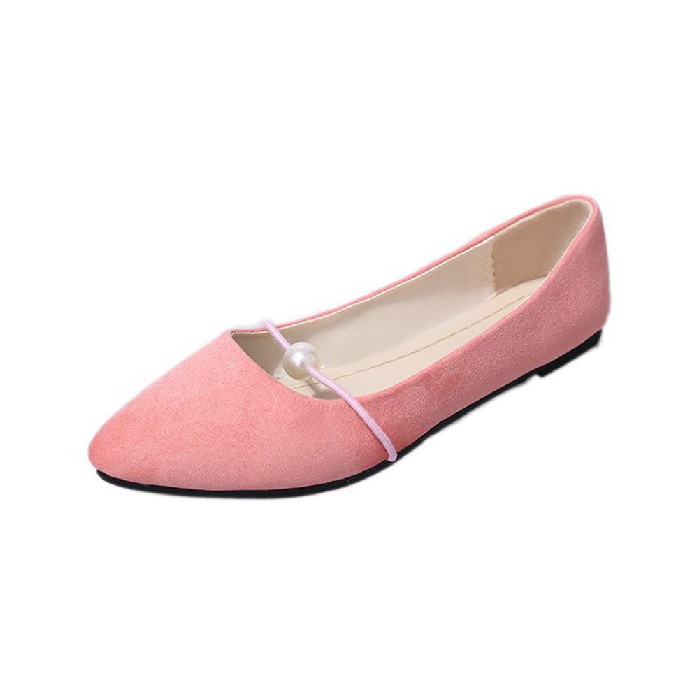 New Women Solid Color Suede Flats Heel Pearl Fashion High Quality Basic Pointed Toe Ballerina Ballet Flat Slip On Ladies Shoes