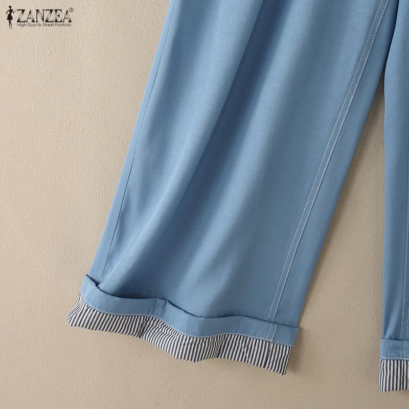 ZANZEA Damskie luźne spodnie z szerokimi nogawkami w jednolitym kolorze