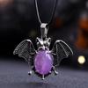 Halloween Crystal Stone Bat Vintage Pendant For Women Necklace Natural Amethyst Rose Quartz Lapis Lazuli Pendant Jewelry Making