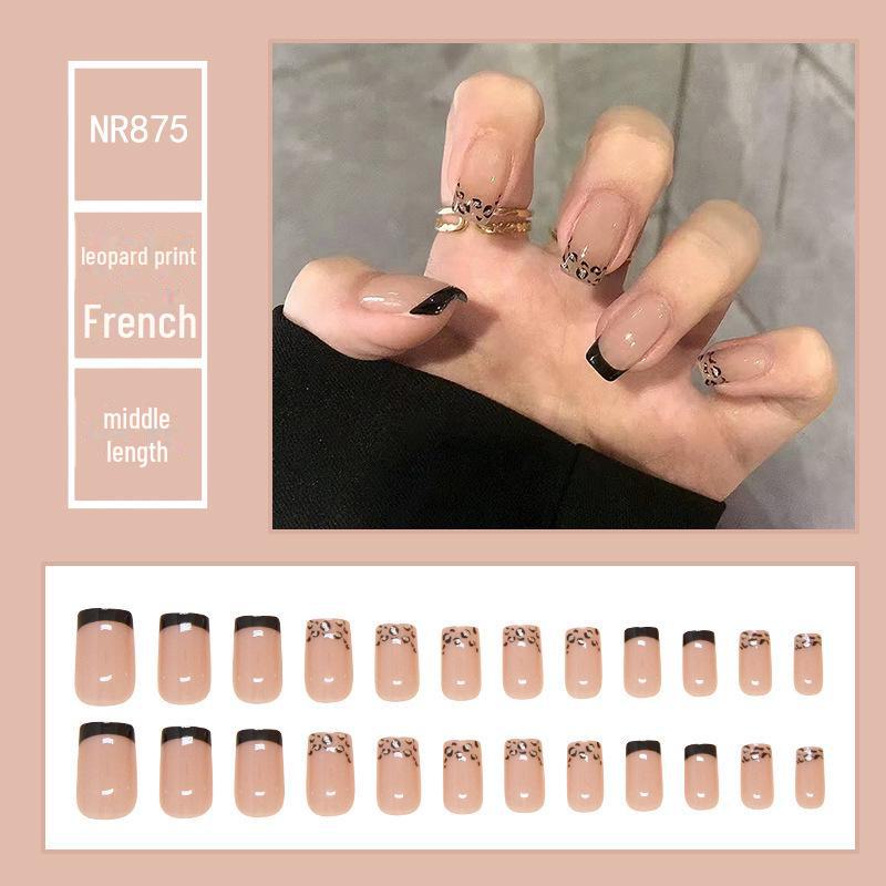 Medium & Long Rectangular T-Shaped Wearable French Cartoon Nail Art Patches - One Size Fake Nails