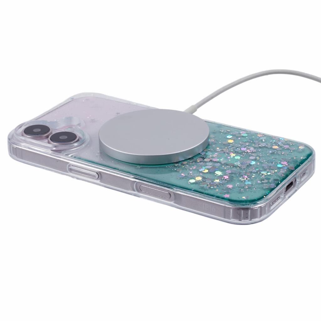 For iPhone 16 Plus Case Compatible with MagSafe Sparkle Epoxy TPU+Acrylic Phone Cover