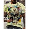 Men's Skull T-Shirt Colorful 3D Paint Splatter Graphic Printed Casual Short Sleeve O-Neck Pullover Streetwear Summer Tee Tops Male Clothing