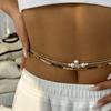 Sexy Beach Vacation Imitation Pearl Shell Body Chain, Simple Rice Bead Beaded Waist Chain For Women