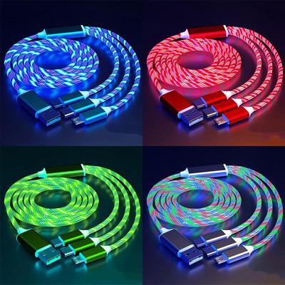 Gloeiende LED 3 IN 1 kabel voor Samsung Xiaomi iPhone Vloeiende Streamer Licht Snelle Oplader USB C Kabel Lichtgevende Type C Kabel