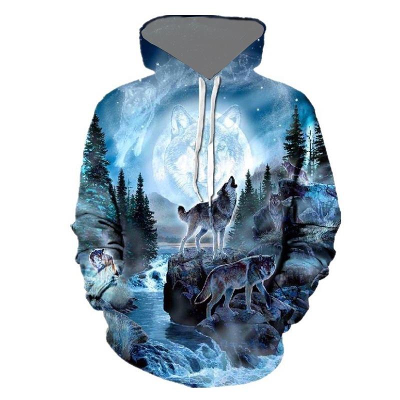 2026 New Men's Autumn/Winter Long-Sleeve Hoodie Euro-American Street Style 3D Wolf PrintUnisex Woman's