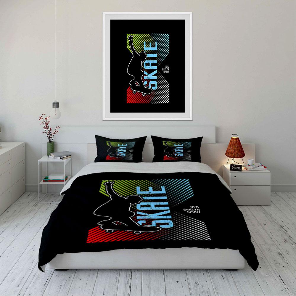 Skateboard NYC Design Bedding Duvet Cover Set Duvet Cover Pillowcases (1*Duvet Cover 2*Pillowcases, Without Duvet Insert)