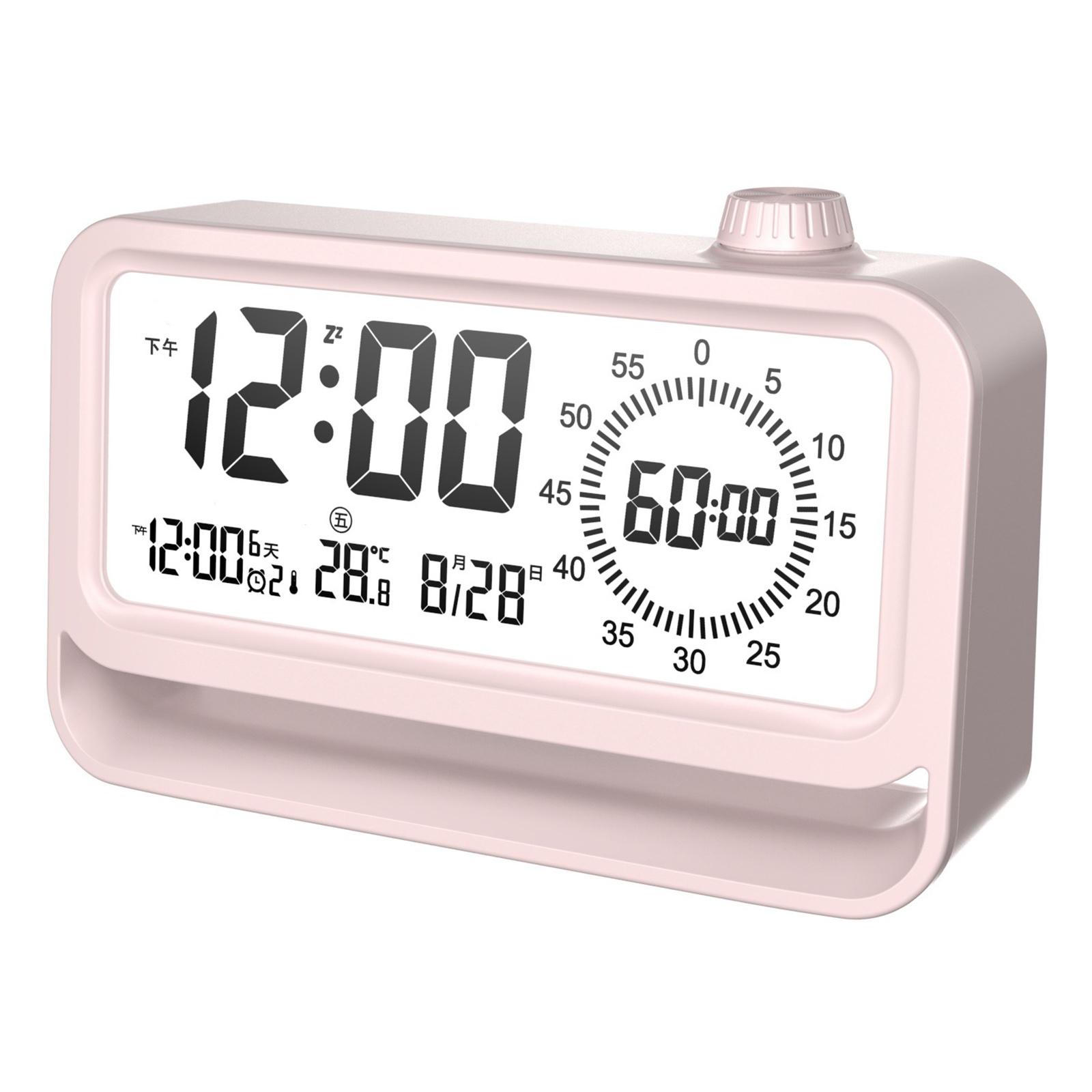 

Digital Alarm Clock with Visual Timer 3 Level Brightness USB Rechargeable Countdown LCD Time Reminder Pink