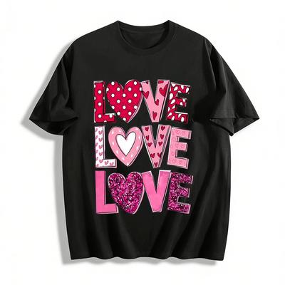 Love Print Casual Top Sweet Style Versatile Loose T-shirt Pure Cotton T-shirt