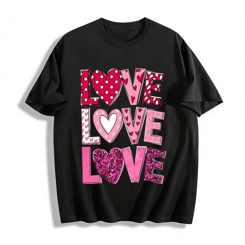 Love Print Casual Top Sweet Style Versatile Loose T-shirt Pure cotton T-shirt XXS