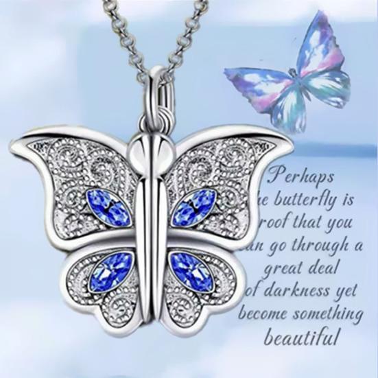 Women Necklace Butterfly Open Heart Rhinestone Women Pendant for Gift