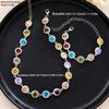 2pcs Set Luxury Temperament Colored Zircon Flower Bracelet Necklace Set for Women Trendy Personality Birthday Party Jewelry Sets