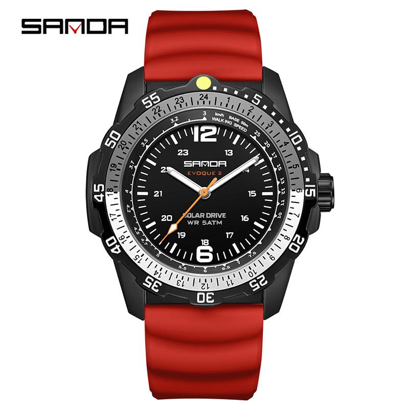 SANDA 6302 Men's Solar powered Watch Creative Quartz Dial Luminous Hands Waterproof Sport Student Wristwatch Innovative Design
