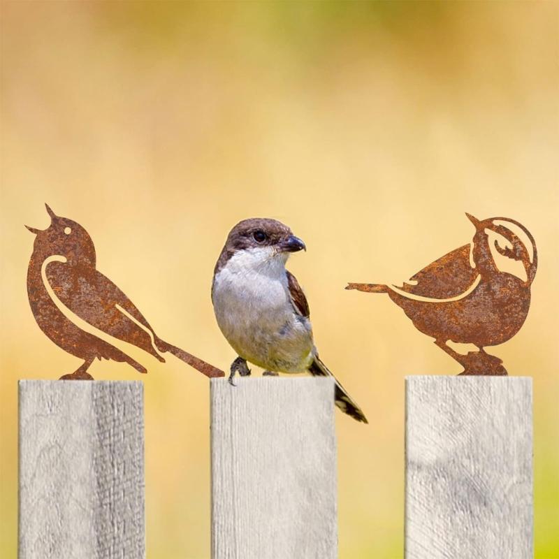 5 Antique Weathered Bird Statues Sculptures Outdoor Garden Ornament Unique Rusty Metal Artwork Indoor Handcrafted Art