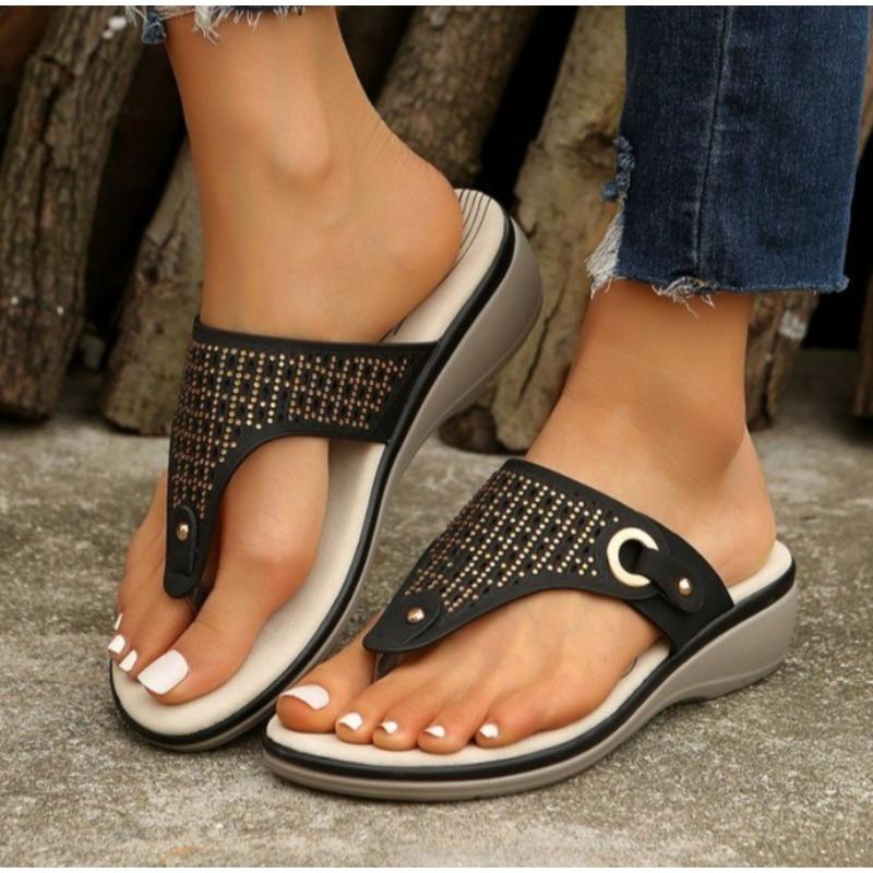 Chinelos femininos verão nova moda metal botão slides sapatos cunha sandálias de praia mulheres plataforma externa lazer chinelos