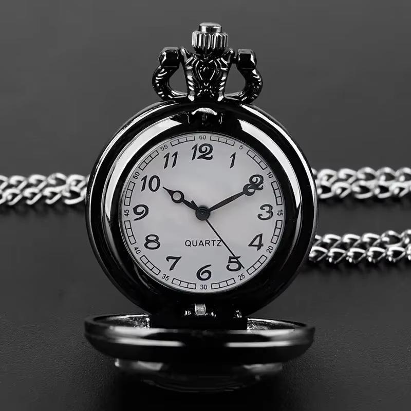 Unique Vintage Black Crow Mini Quartz Pocket Watch,Necklace Pendant With World Time Feature, Ideal Gift For Men & Women and Kids