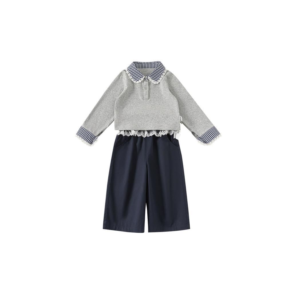 Girl Spring Dress Up Kids Cotton Long Sleeve Suit With Lace Trim For Ages 3 To 8