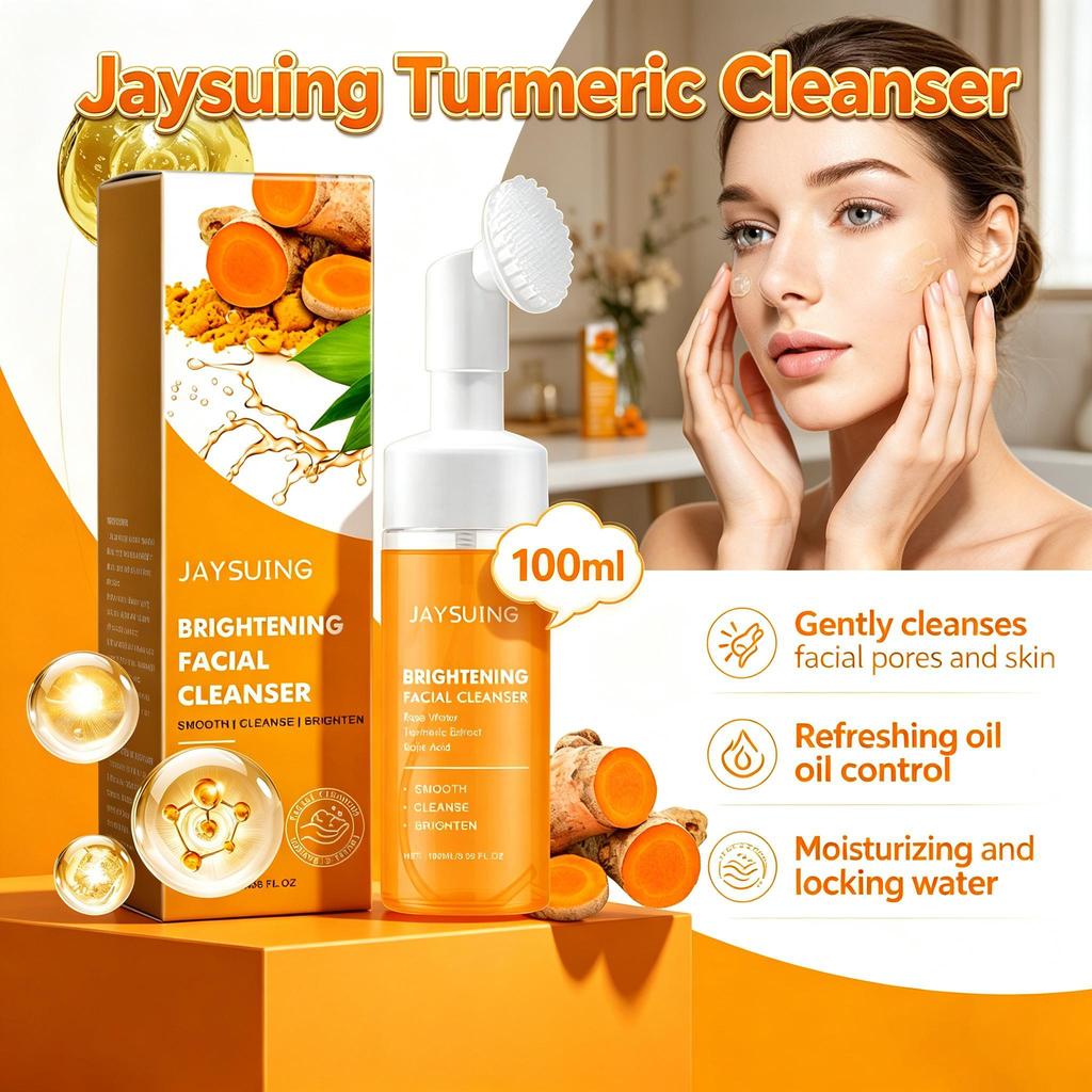 Jaysuing Turmeric Cleanser Comes with Silicone Brush Head, Gentle Cleansing and Oil Control Cleansing Skin Care Products for the Face 100ml