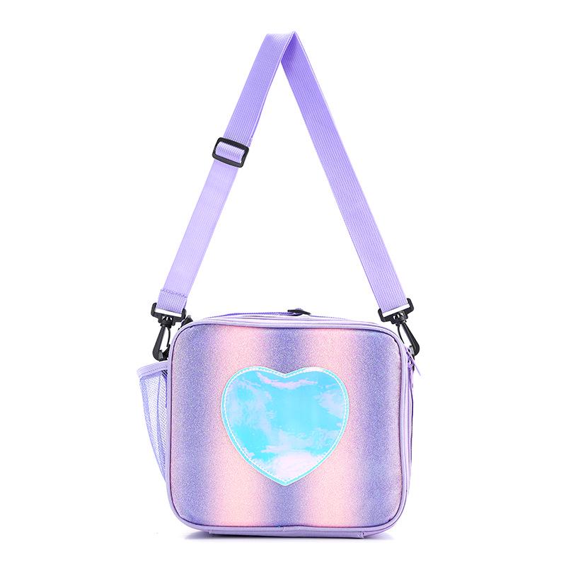 Heart-Shaped Rainbow Insulated Lunch Bag for Kids - Cute Cartoon Design