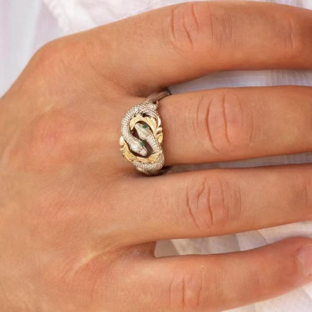 Luxury Direct Two-color Diamond-encrusted Winding Ring, Year of The Snake Zodiac Natal Year Gift Creative Animal Jewelry