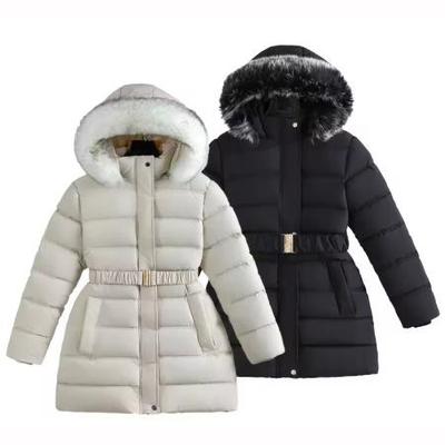 Winter Langstil Teenager Mädchen Jacke Einfarbig Slim Fit Mode Abnehmbare Kapuze Großer Pelzkragen Kapuze Warmhalten Mantel Kinder
