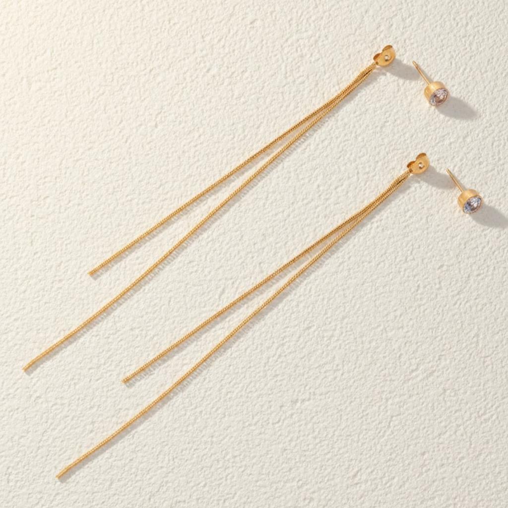 2pcs Minimalist Punk Style Stainless Steel Pointed Pendant Tassel Earrings, Suitable For Daily Wear